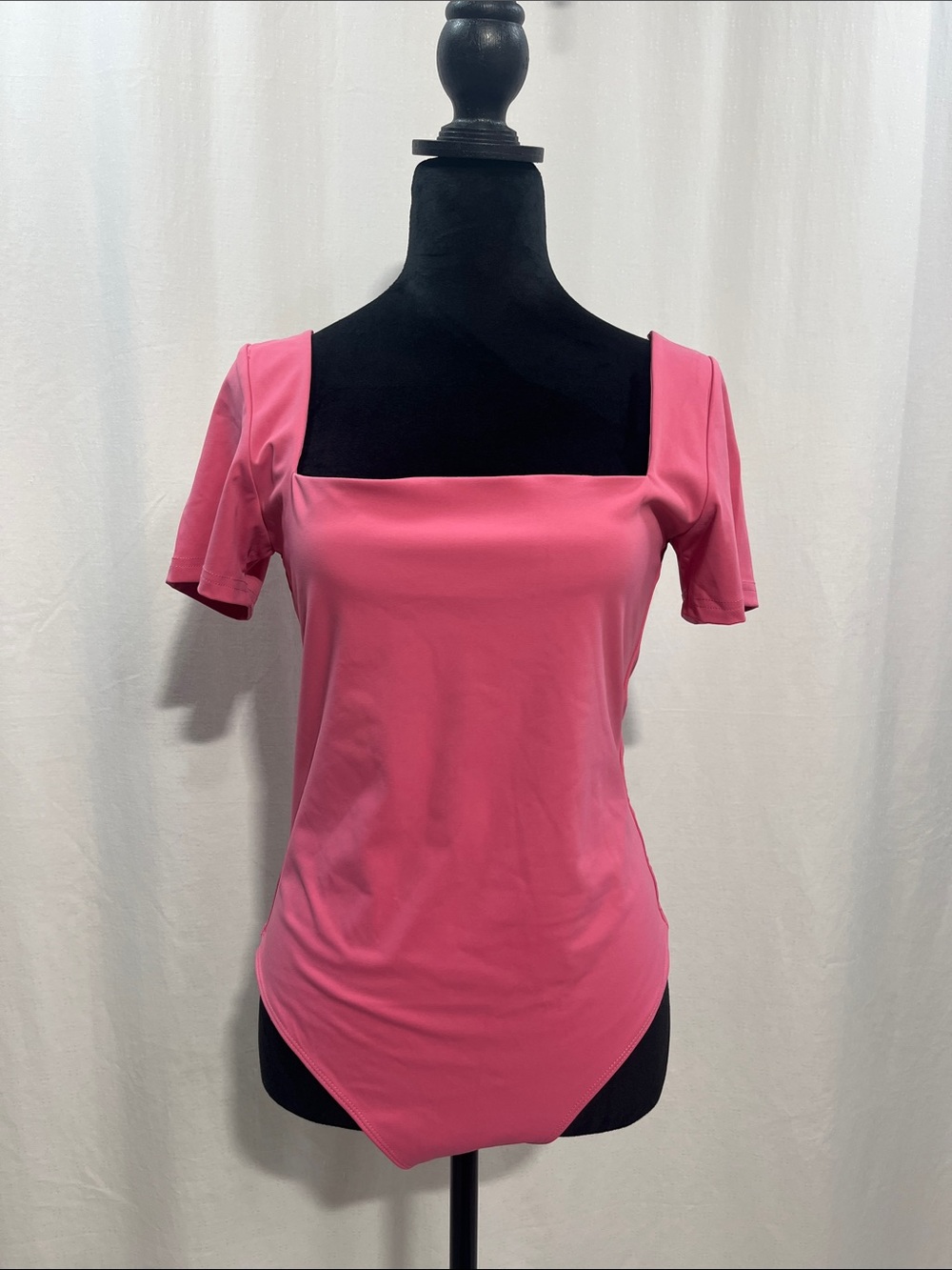 Women's Square Neck Pink short sleeve, thong Bodysuit large stretch office 1226